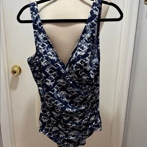 Miraclesuit Navy and White Patterned Top